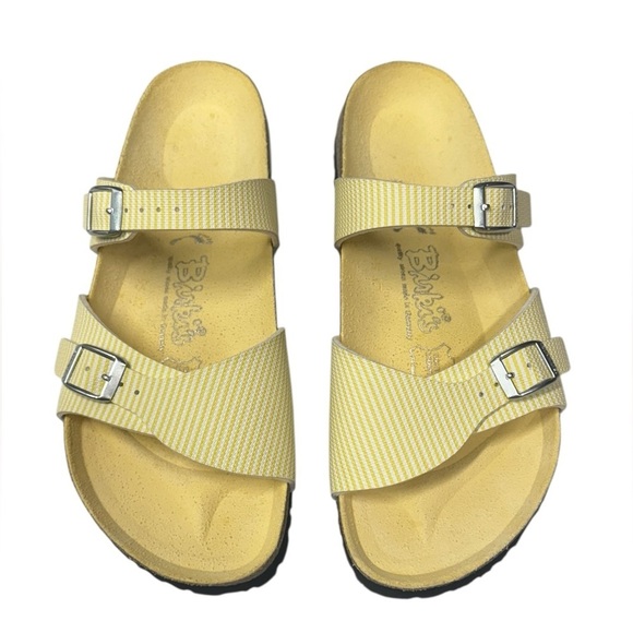 Birkenstock Birki's Aziza Two Strap SandalSlides Pinstripe L9 M7